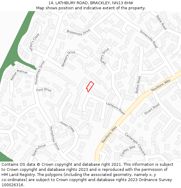 14, LATHBURY ROAD, BRACKLEY, NN13 6HW: Location map and indicative extent of plot