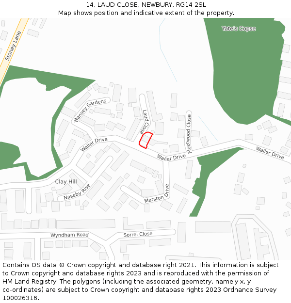 14, LAUD CLOSE, NEWBURY, RG14 2SL: Location map and indicative extent of plot