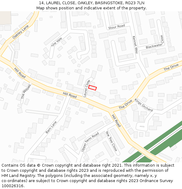 14, LAUREL CLOSE, OAKLEY, BASINGSTOKE, RG23 7LN: Location map and indicative extent of plot