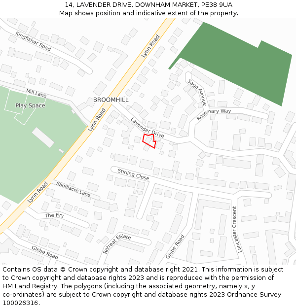 14, LAVENDER DRIVE, DOWNHAM MARKET, PE38 9UA: Location map and indicative extent of plot