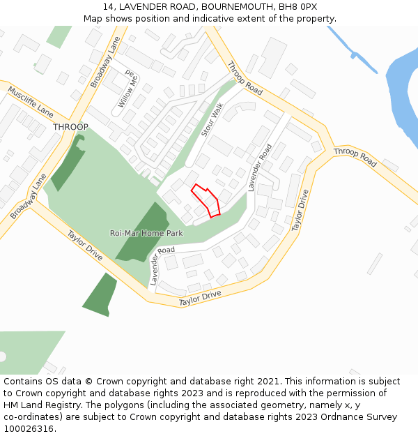 14, LAVENDER ROAD, BOURNEMOUTH, BH8 0PX: Location map and indicative extent of plot