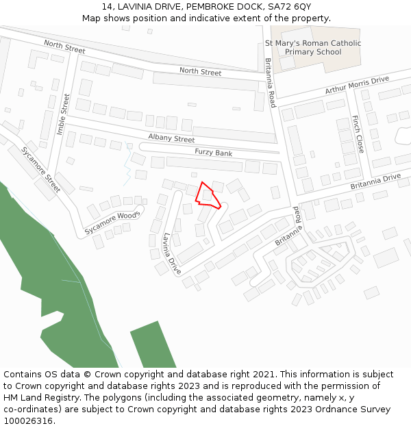 14, LAVINIA DRIVE, PEMBROKE DOCK, SA72 6QY: Location map and indicative extent of plot