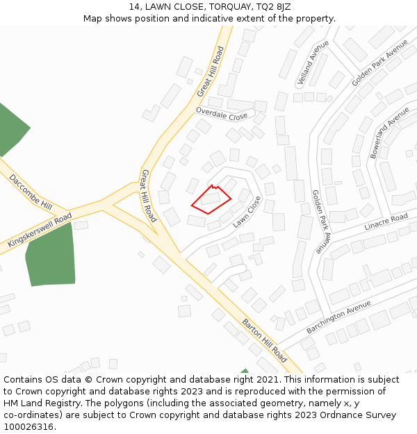 14, LAWN CLOSE, TORQUAY, TQ2 8JZ: Location map and indicative extent of plot