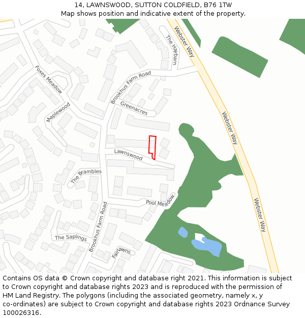 14, LAWNSWOOD, SUTTON COLDFIELD, B76 1TW: Location map and indicative extent of plot