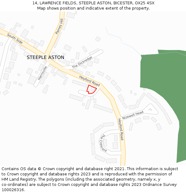 14, LAWRENCE FIELDS, STEEPLE ASTON, BICESTER, OX25 4SX: Location map and indicative extent of plot