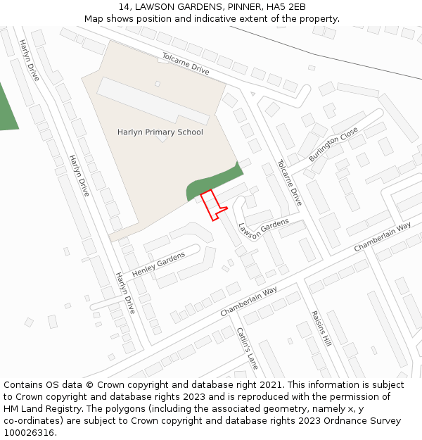 14, LAWSON GARDENS, PINNER, HA5 2EB: Location map and indicative extent of plot