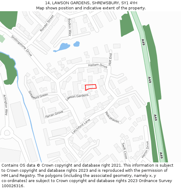 14, LAWSON GARDENS, SHREWSBURY, SY1 4YH: Location map and indicative extent of plot