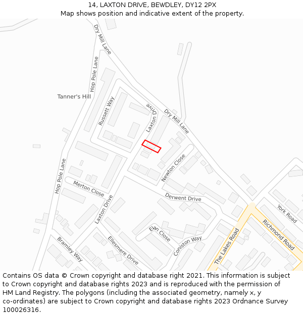 14, LAXTON DRIVE, BEWDLEY, DY12 2PX: Location map and indicative extent of plot