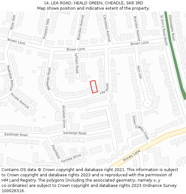 14, LEA ROAD, HEALD GREEN, CHEADLE, SK8 3RD: Location map and indicative extent of plot