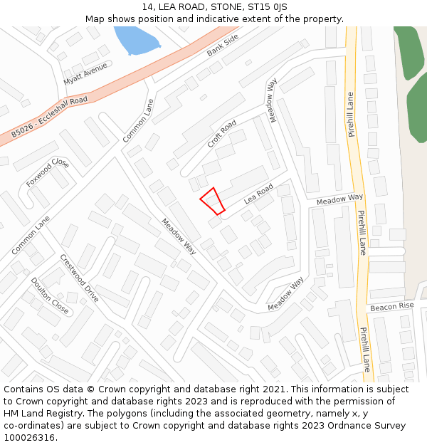 14, LEA ROAD, STONE, ST15 0JS: Location map and indicative extent of plot