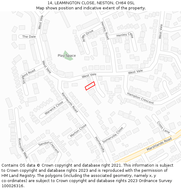 14, LEAMINGTON CLOSE, NESTON, CH64 0SL: Location map and indicative extent of plot