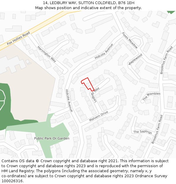 14, LEDBURY WAY, SUTTON COLDFIELD, B76 1EH: Location map and indicative extent of plot