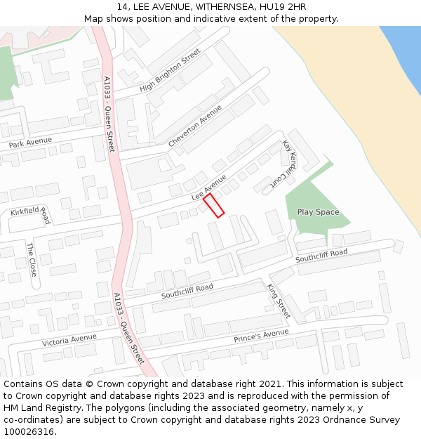 14, LEE AVENUE, WITHERNSEA, HU19 2HR: Location map and indicative extent of plot