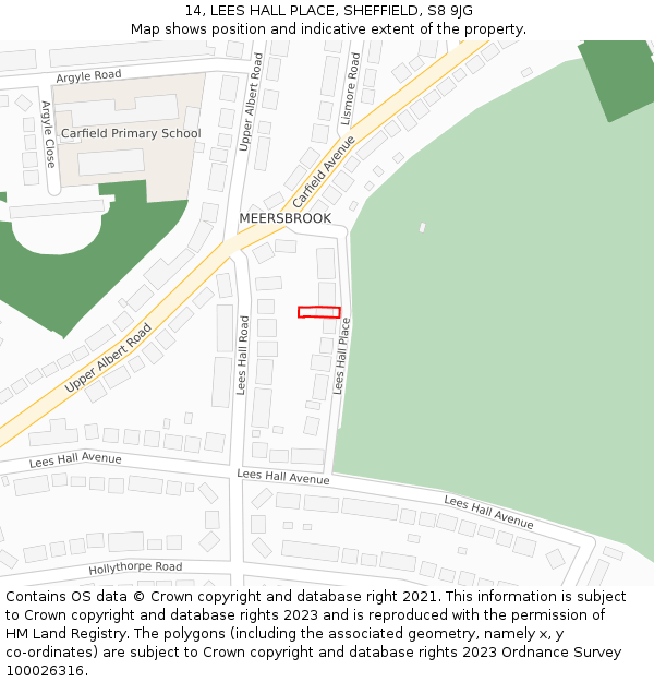 14, LEES HALL PLACE, SHEFFIELD, S8 9JG: Location map and indicative extent of plot