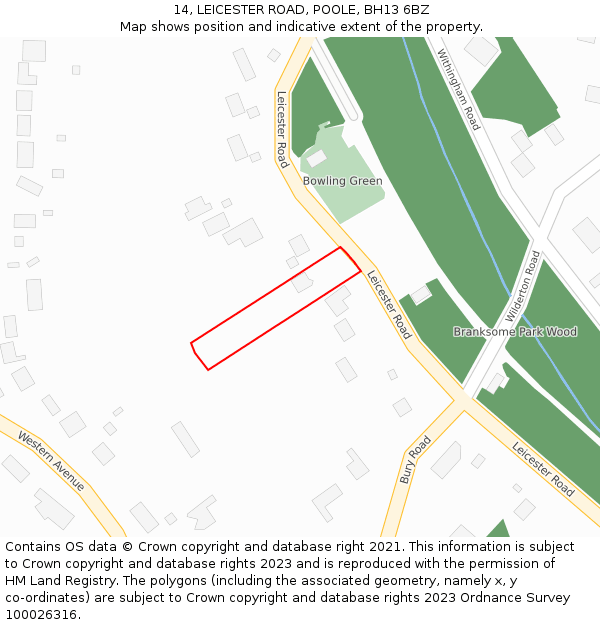 14, LEICESTER ROAD, POOLE, BH13 6BZ: Location map and indicative extent of plot
