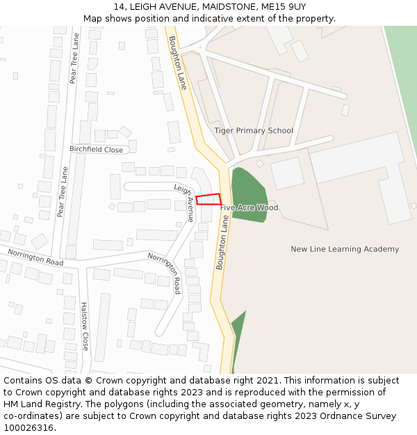 14, LEIGH AVENUE, MAIDSTONE, ME15 9UY: Location map and indicative extent of plot