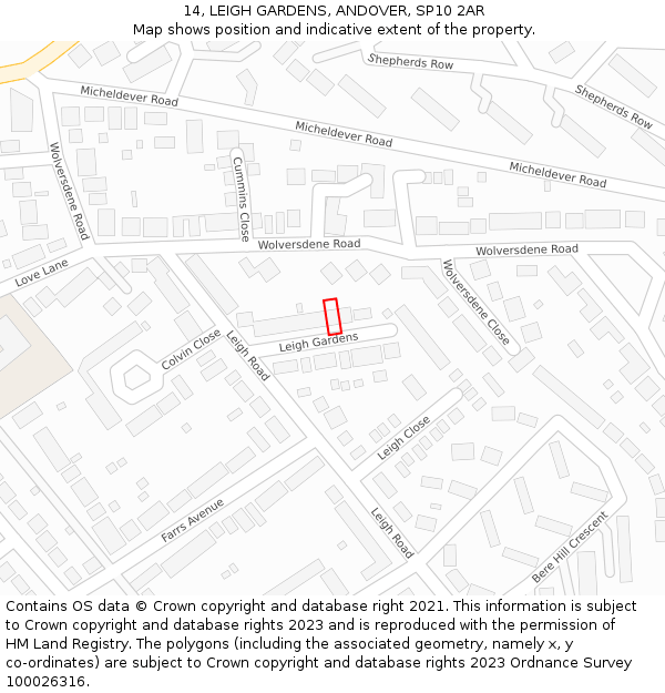 14, LEIGH GARDENS, ANDOVER, SP10 2AR: Location map and indicative extent of plot