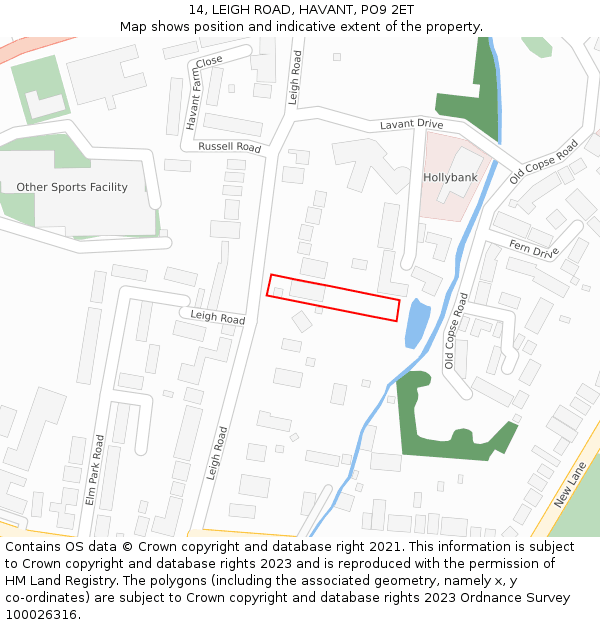 14, LEIGH ROAD, HAVANT, PO9 2ET: Location map and indicative extent of plot