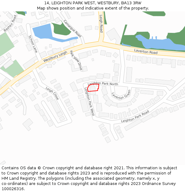 14, LEIGHTON PARK WEST, WESTBURY, BA13 3RW: Location map and indicative extent of plot