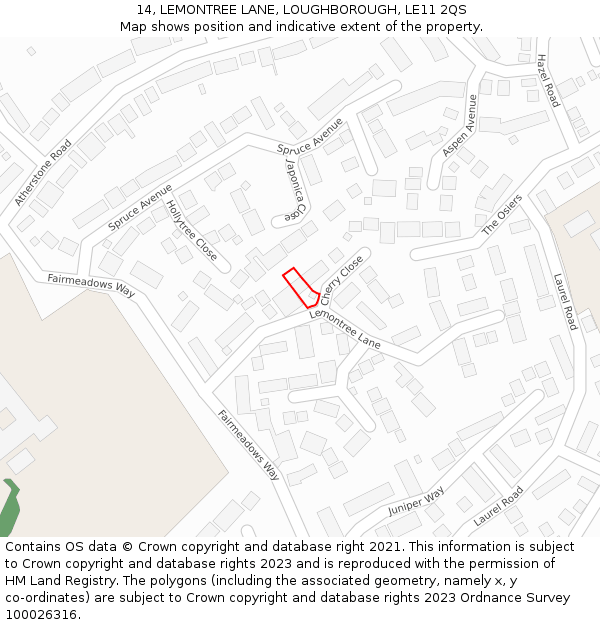 14, LEMONTREE LANE, LOUGHBOROUGH, LE11 2QS: Location map and indicative extent of plot