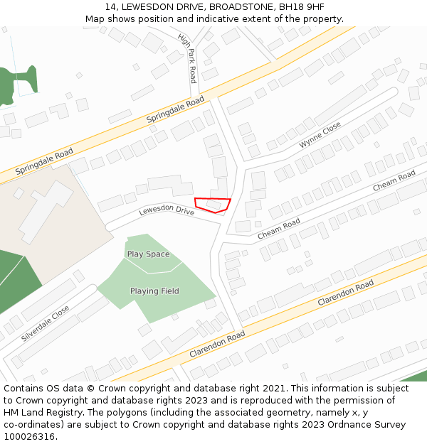 14, LEWESDON DRIVE, BROADSTONE, BH18 9HF: Location map and indicative extent of plot