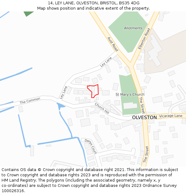 14, LEY LANE, OLVESTON, BRISTOL, BS35 4DG: Location map and indicative extent of plot