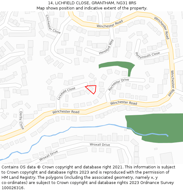 14, LICHFIELD CLOSE, GRANTHAM, NG31 8RS: Location map and indicative extent of plot