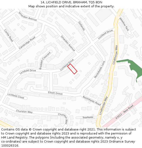 14, LICHFIELD DRIVE, BRIXHAM, TQ5 8DN: Location map and indicative extent of plot