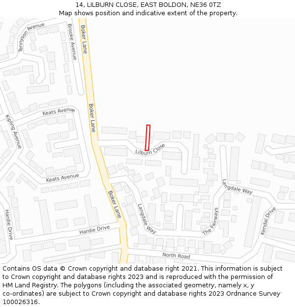 14, LILBURN CLOSE, EAST BOLDON, NE36 0TZ: Location map and indicative extent of plot
