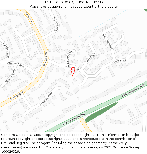 14, LILFORD ROAD, LINCOLN, LN2 4TP: Location map and indicative extent of plot