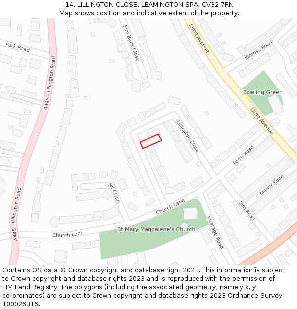 14, LILLINGTON CLOSE, LEAMINGTON SPA, CV32 7RN: Location map and indicative extent of plot