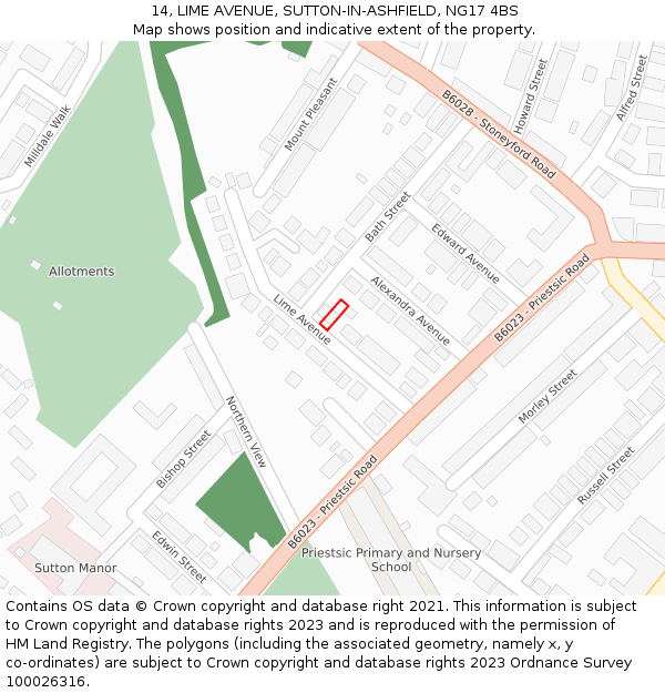 14, LIME AVENUE, SUTTON-IN-ASHFIELD, NG17 4BS: Location map and indicative extent of plot