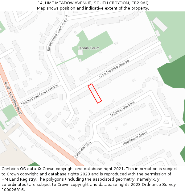14, LIME MEADOW AVENUE, SOUTH CROYDON, CR2 9AQ: Location map and indicative extent of plot