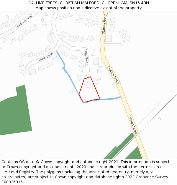 14, LIME TREES, CHRISTIAN MALFORD, CHIPPENHAM, SN15 4BN: Location map and indicative extent of plot