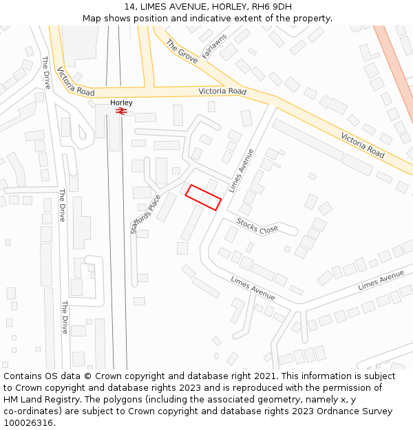 14, LIMES AVENUE, HORLEY, RH6 9DH: Location map and indicative extent of plot