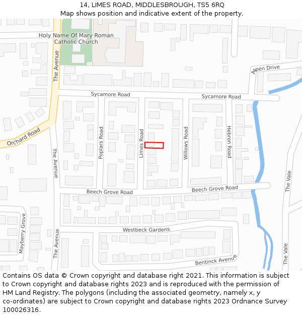 14, LIMES ROAD, MIDDLESBROUGH, TS5 6RQ: Location map and indicative extent of plot