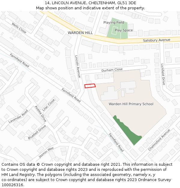 14, LINCOLN AVENUE, CHELTENHAM, GL51 3DE: Location map and indicative extent of plot