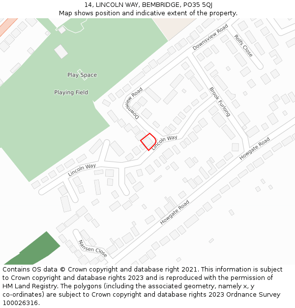 14, LINCOLN WAY, BEMBRIDGE, PO35 5QJ: Location map and indicative extent of plot