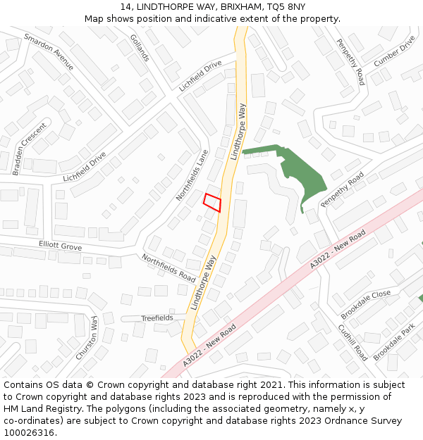 14, LINDTHORPE WAY, BRIXHAM, TQ5 8NY: Location map and indicative extent of plot