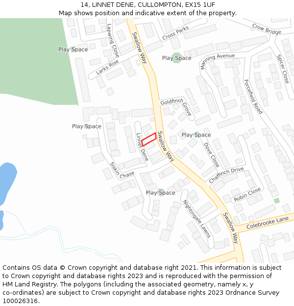 14, LINNET DENE, CULLOMPTON, EX15 1UF: Location map and indicative extent of plot