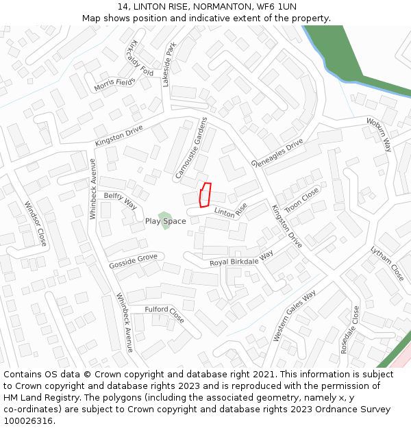 14, LINTON RISE, NORMANTON, WF6 1UN: Location map and indicative extent of plot
