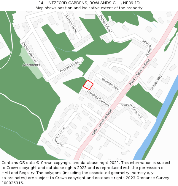 14, LINTZFORD GARDENS, ROWLANDS GILL, NE39 1DJ: Location map and indicative extent of plot