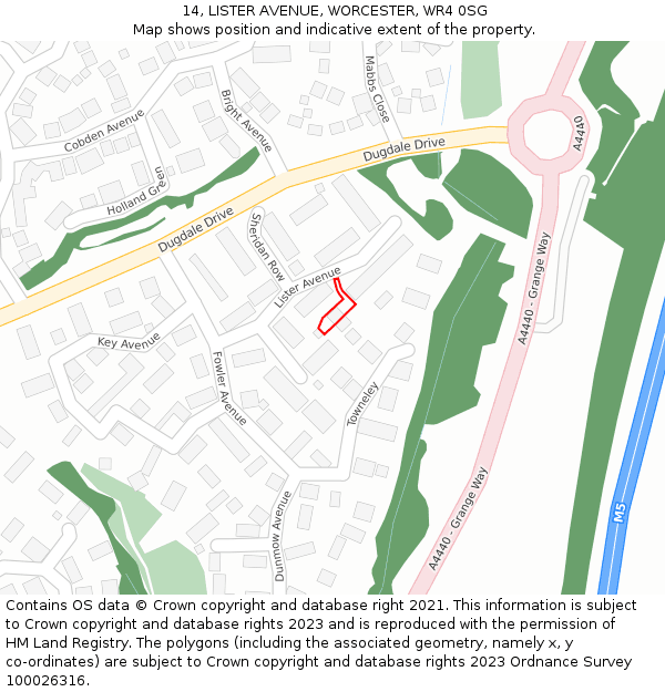 14, LISTER AVENUE, WORCESTER, WR4 0SG: Location map and indicative extent of plot
