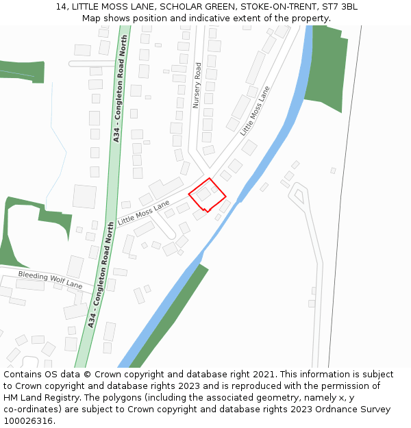 14, LITTLE MOSS LANE, SCHOLAR GREEN, STOKE-ON-TRENT, ST7 3BL: Location map and indicative extent of plot