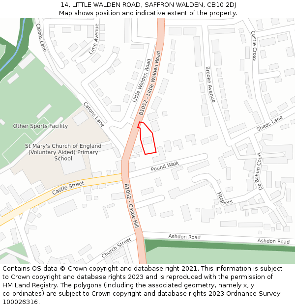 14, LITTLE WALDEN ROAD, SAFFRON WALDEN, CB10 2DJ: Location map and indicative extent of plot