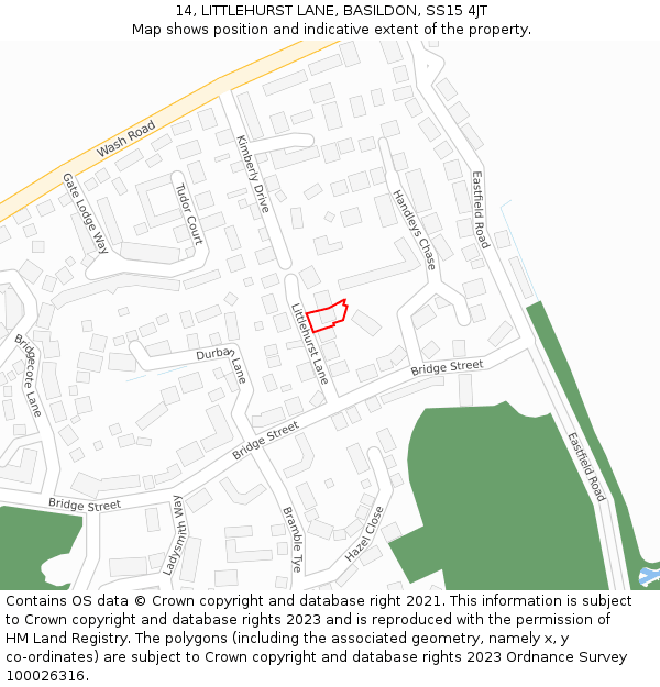 14, LITTLEHURST LANE, BASILDON, SS15 4JT: Location map and indicative extent of plot