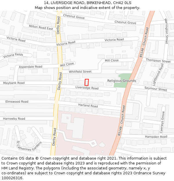 14, LIVERSIDGE ROAD, BIRKENHEAD, CH42 0LS: Location map and indicative extent of plot