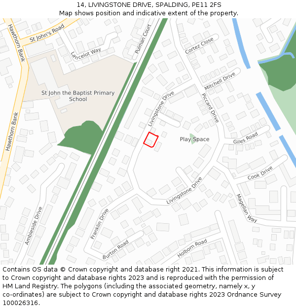 14, LIVINGSTONE DRIVE, SPALDING, PE11 2FS: Location map and indicative extent of plot