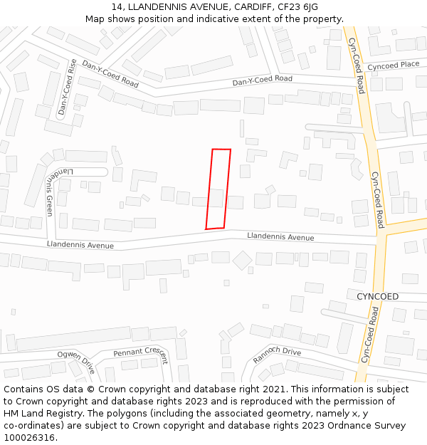 14, LLANDENNIS AVENUE, CARDIFF, CF23 6JG: Location map and indicative extent of plot
