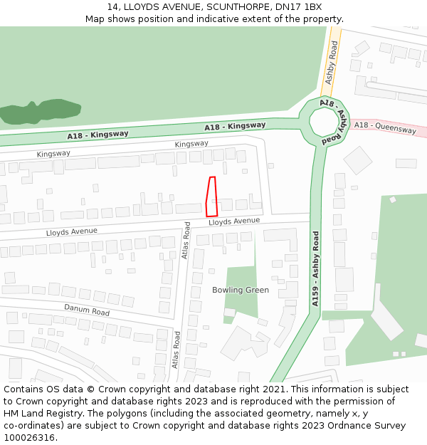 14, LLOYDS AVENUE, SCUNTHORPE, DN17 1BX: Location map and indicative extent of plot